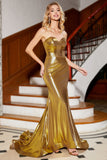 Mermaid Sweetheart Golden Corset Balklänning med slits