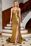 Mermaid Sweetheart Golden Corset Balklänning med slits