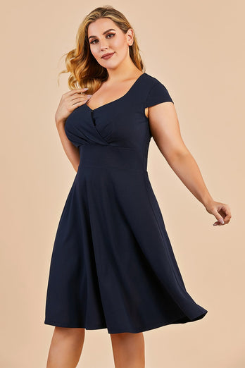 Marinblå Plus Size Vintage Swing klänning