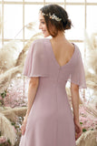 Blush Batwing Ärmar Chiffon Brudtärna Klänning