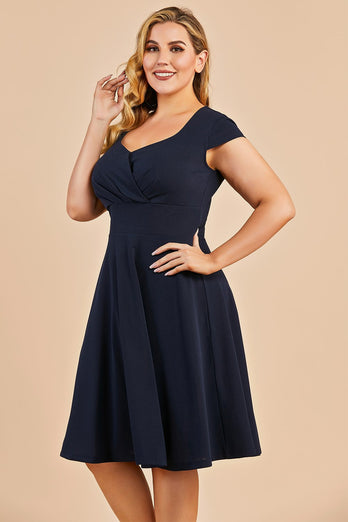 Marinblå Plus Size Vintage Swing klänning