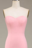 Rodnande Rosa Mermaid Sweetheart Satin Lång Brudtärneklänning