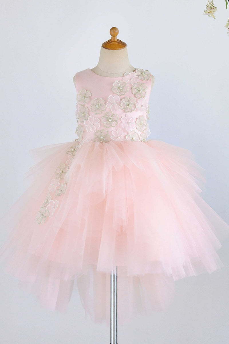 Load image into Gallery viewer, Jewel Pink Tulle Flower Girl Dress med Appliques