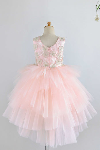Jewel Pink Tulle Flower Girl Dress med Appliques