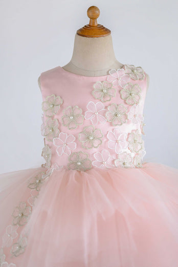 Jewel Pink Tulle Flower Girl Dress med Appliques
