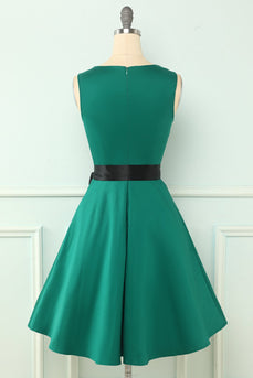 Grön V-ringning Vintage Klänning med ärmar