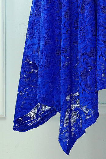Asymmetrisk Royalblå Spetsklänning