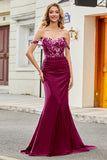 Fuchsia Mermaid Off The Shoulder Lång Balklänning med paljetter