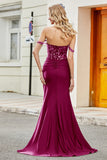 Fuchsia Mermaid Off The Shoulder Lång Balklänning med paljetter