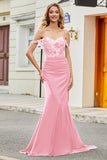 Fuchsia Mermaid Off The Shoulder Lång Balklänning med paljetter