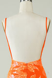 Orange Glitter Tight Homecoming Klänning med rygglös