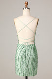 Club Chic Sheath Spaghetti Straps Gröna paljetter Kort Homecoming Klänning med Criss Cross Back