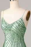 Club Chic Sheath Spaghetti Straps Gröna paljetter Kort Homecoming Klänning med Criss Cross Back