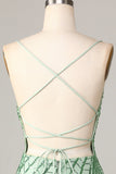 Club Chic Sheath Spaghetti Straps Gröna paljetter Kort Homecoming Klänning med Criss Cross Back
