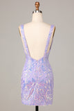 Lost In Your Eyes Bodycon V-ringning Lila Paljetter Kort Homecoming Klänning