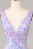 Lost In Your Eyes Bodycon V-ringning Lila Paljetter Kort Homecoming Klänning