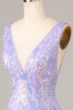 Lost In Your Eyes Bodycon V-ringning Lila Paljetter Kort Homecoming Klänning