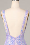 Lost In Your Eyes Bodycon V-ringning Lila Paljetter Kort Homecoming Klänning