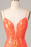 Sparkle 'til Dawn Bodycon Spaghetti Straps Orange Paljetter Kort Homecoming Klänning