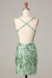Gör Magic Sheath V-Neck Green Paljetter Kort Homecoming Klänning med rygglös
