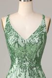 Gör Magic Sheath V-Neck Green Paljetter Kort Homecoming Klänning med rygglös