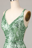 Gör Magic Sheath V-Neck Green Paljetter Kort Homecoming Klänning med rygglös