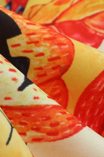 Orange Latern Tryckt Halloween Vintage 50 Tals Klänning med ärmar