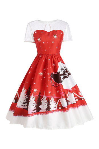 Jul Snöflinga Röd Vintage Klänning