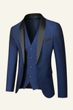 Mörkblå sjal Lapel 3 Piece Bröllopsdräkter för män