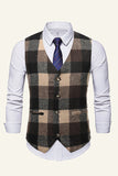 Lapel Brown herrdräkt check väst