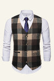 Lapel Brown herrdräkt check väst