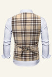 Lapel Brown herrdräkt check väst