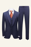 Mörkblå pinstriped 3 stycken män bröllopsdräkter