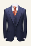 Mörkblå pinstriped 3 stycken män bröllopsdräkter