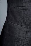 Svart Jacquard dubbelknäppt 3-delad herrdräkt