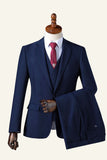 Navy Notched Lapel 3-delad herrdräkt