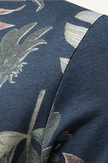 Navy Regular Fit Collared Leaves och Flower Printed Men's Polo Shirt