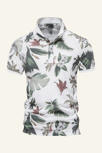 Navy Regular Fit Collared Leaves och Flower Printed Men's Polo Shirt