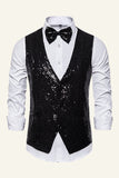 Sparkly Golden Lapel Paljetter herrväst med fluga