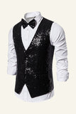 Sparkly Golden Lapel Paljetter herrväst med fluga