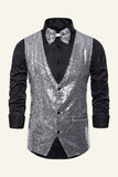 Sparkly Golden Lapel Paljetter herrväst med fluga