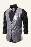 Sparkly Golden Lapel Paljetter herrväst med fluga