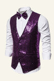 Sparkly Golden Lapel Paljetter herrväst med fluga