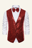 Sparkly Golden Lapel Paljetter herrväst med fluga