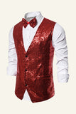 Sparkly Golden Lapel Paljetter herrväst med fluga