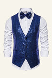 Sparkly Golden Lapel Paljetter herrväst med fluga