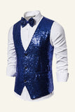 Sparkly Golden Lapel Paljetter herrväst med fluga
