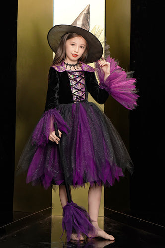 Glittrande svart och lila tyll Halloween Girl Dress