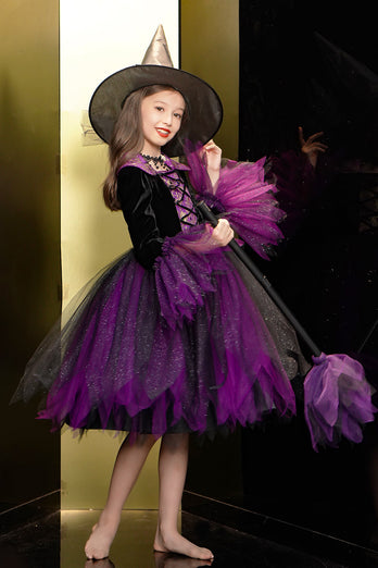 Glittrande svart och lila tyll Halloween Girl Dress