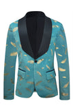 Turkos Jacquard Sjal Lapel Herrbal Kavaj